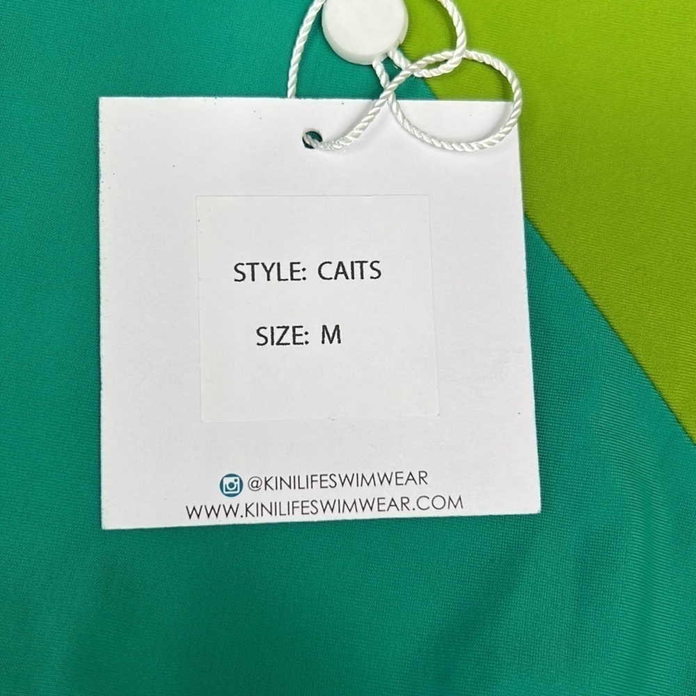 NWT Kinilife Swimwear Cait Bottoms Reversible Teal Green Medium High Waist Retro - Picture 4 of 11